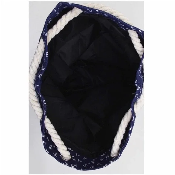 1 LEFT! Nautical Navy Ivory Beach Bucket Bag Tote Vacation Bag - Picture 6 of 7